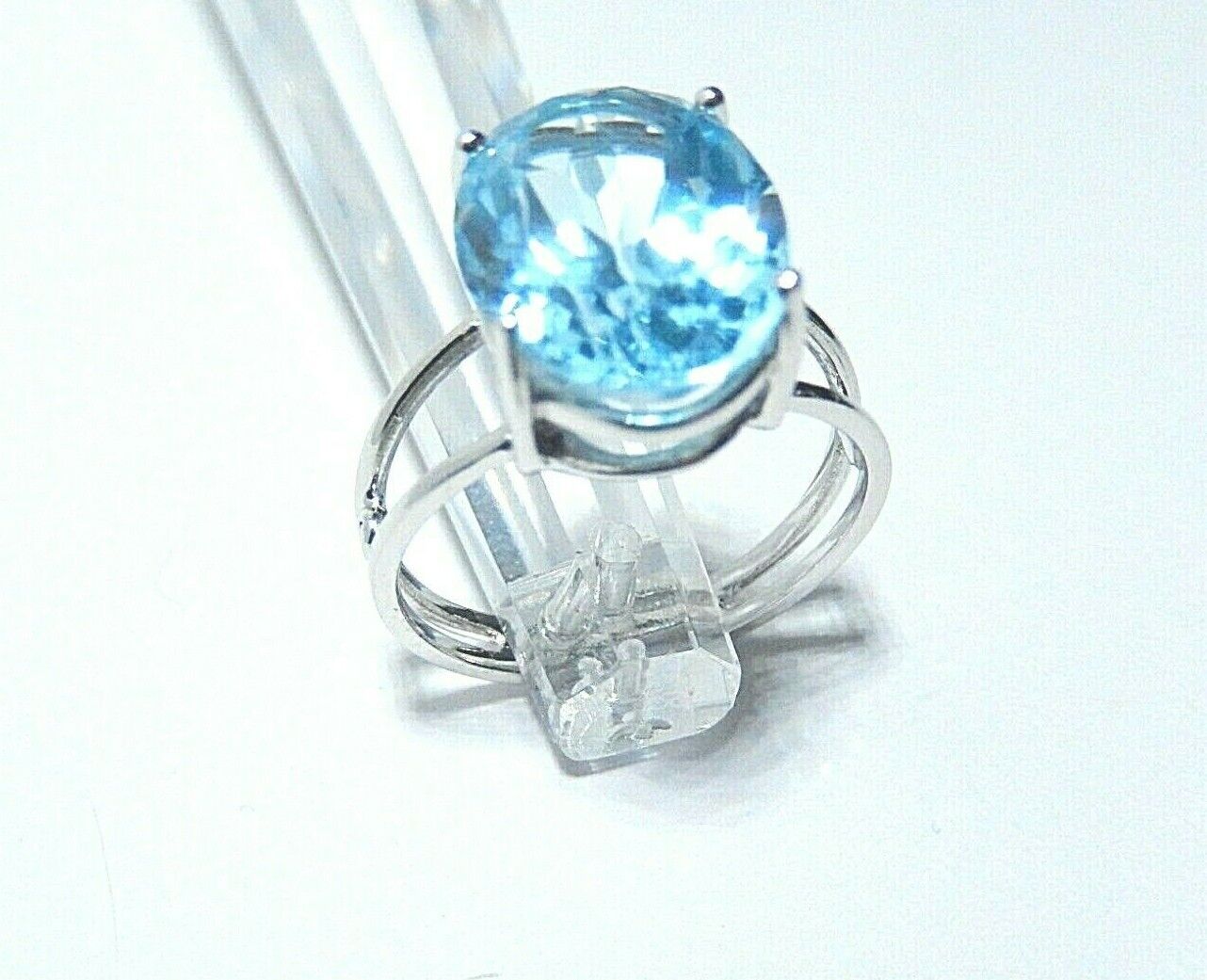 *NEW* 10k White Gold 7 Carat Natural Swiss Blue Topaz Solitaire Ring Size 7.25