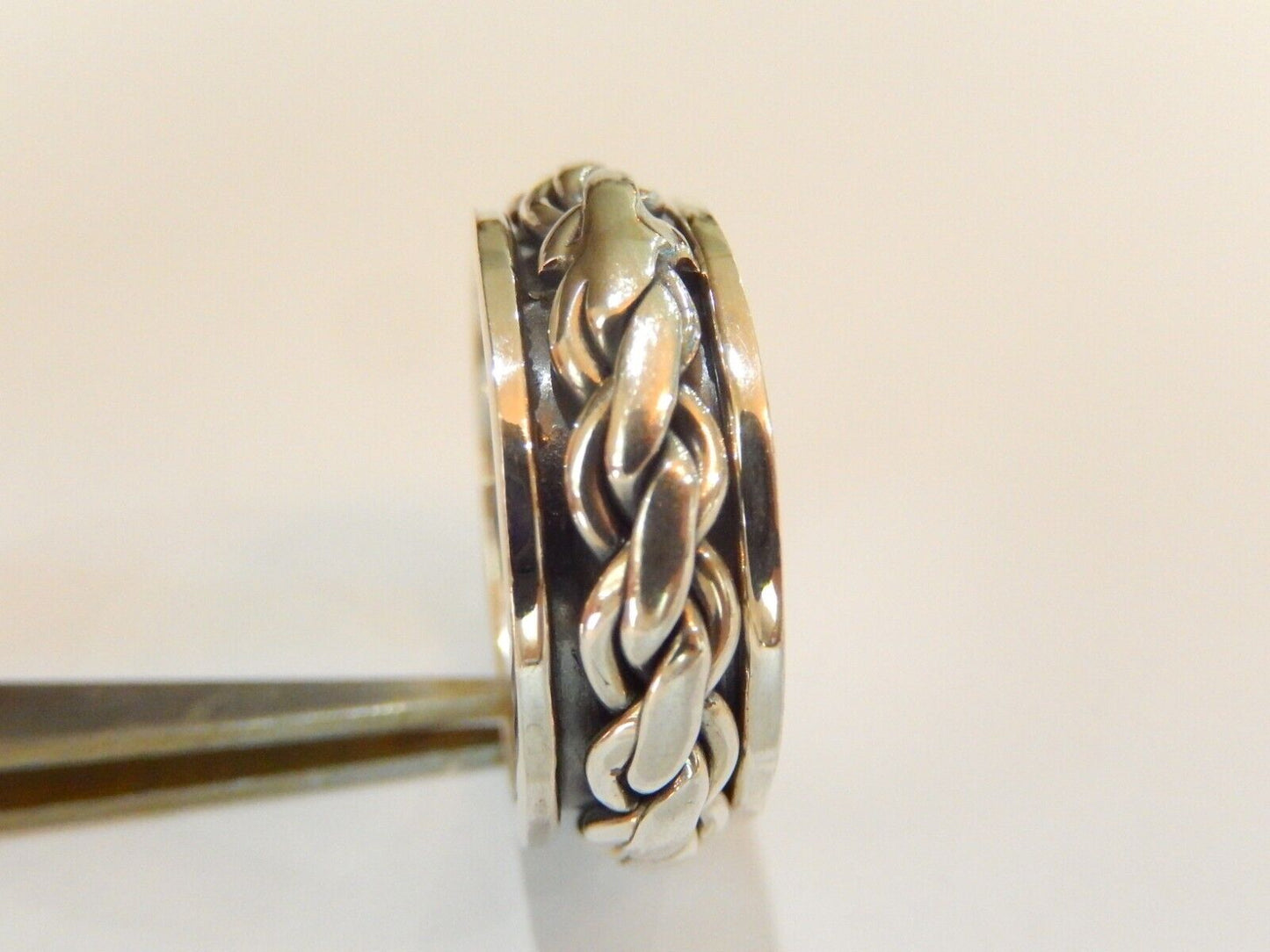 *VINTAGE*  Braid Design Sterling Silver Spinner Band Ring - Size 10