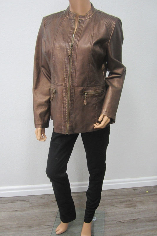 Valerie Stevens  SUPER CUTE Faux Leather Women's Copper Zip Jacket Size Med.