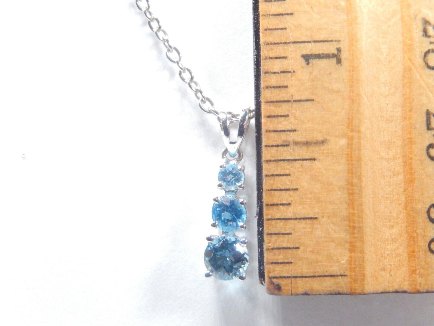 10K White Gold .75ctw 3 Stone Fancy Cut Blue Topaz  Pendant with 18" chain