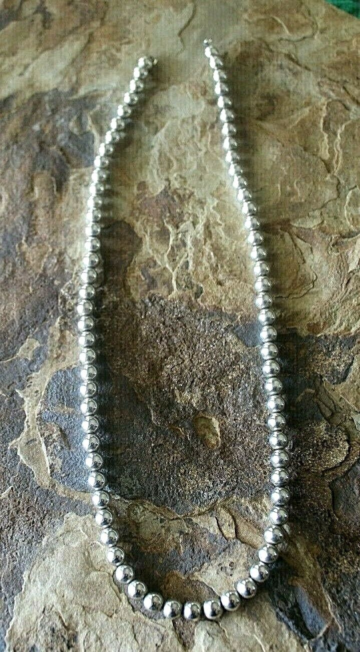 *VINTAGE* Indian Pearl Sterling Silver 925 Sliding 8mm Bead Necklace 24"- 42.8gm