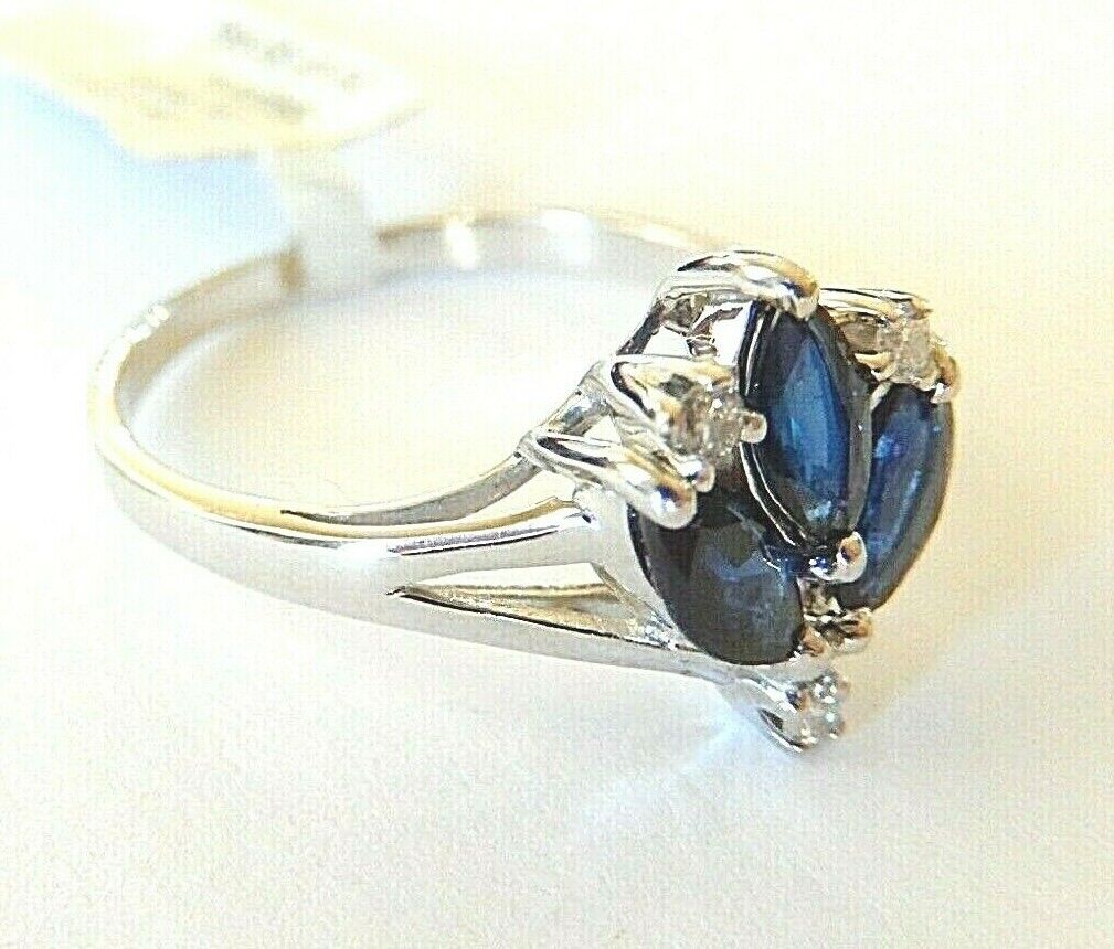 *NWT* 14k White Gold .75CT Marquise Sapphire & Diamond  Ring -Size 8.5