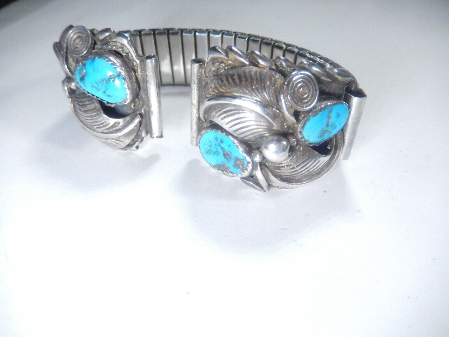 SIGNED - JIM YAZZIE Vintage STERLING Silver NAVAJO Turquoise WATCH TIPS