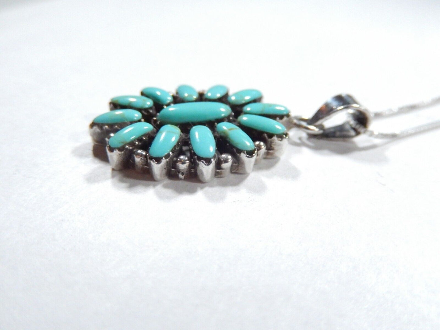 *VINTAGE*  South West Sterling Silver Needle Point Turquoise Pendant w/18"chain