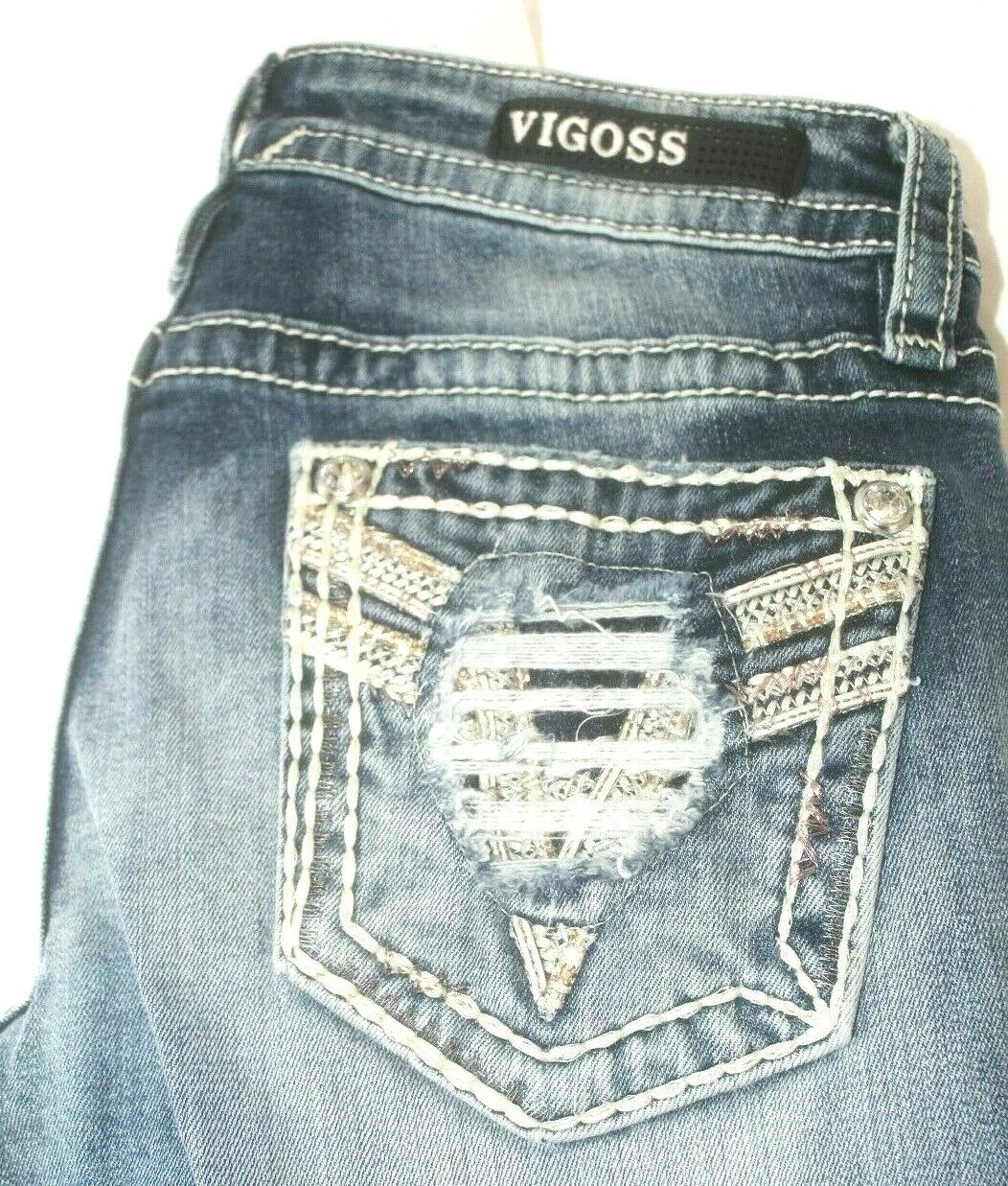 *NWT* $88. VIGOSS WOMEN'S  KENDRA BOOTCUT CLASSIC FIT BLING JEANS SIZE W27 x L32