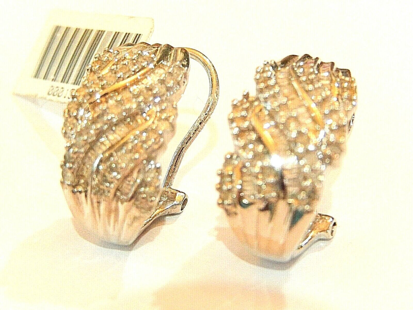 10k White Gold Round 1.25CT Diamond  Cluster French-Clip Earrings 21mm x 11mm