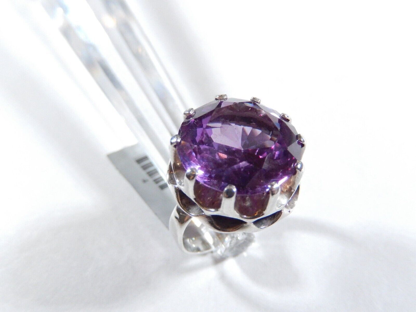 *VINTAGE* Sterling Round 12.00 Ct 15mm Faceted Amethyst Huge Ring SZ 5.25