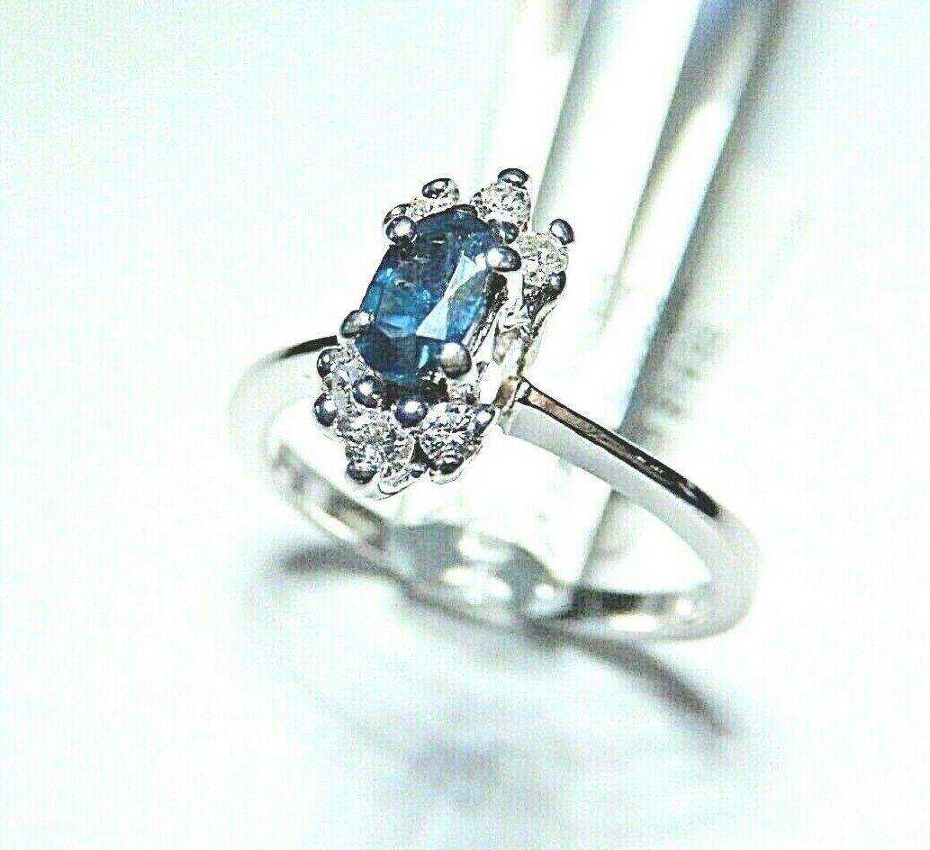 *NWT*  14k Solid White Gold Natural Sapphire & Diamond Ring Size 6.25