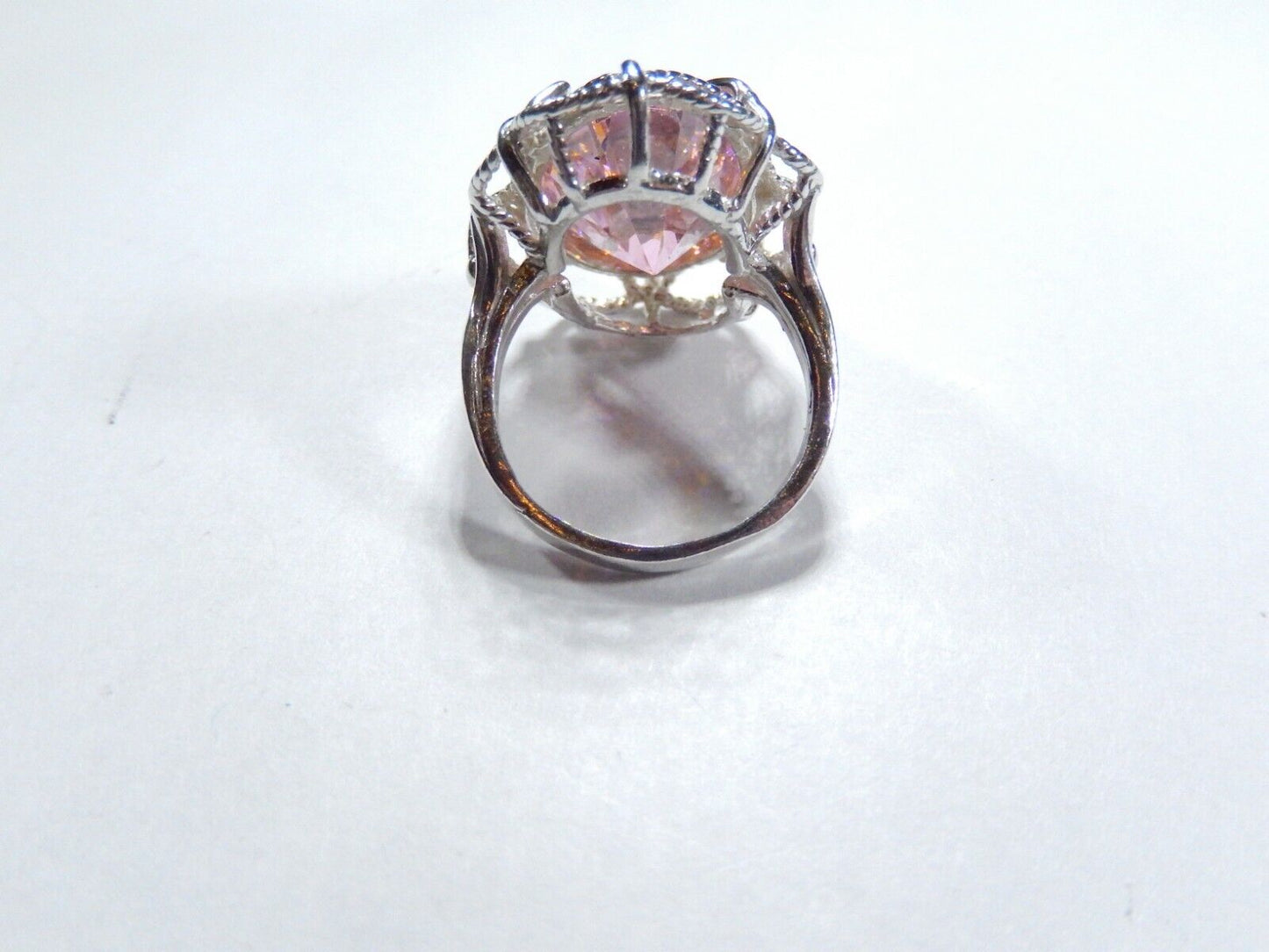 *HUGE  .925 Sterling Silver 20.0 CT Statement Ring Pink CZ Cocktail Ring sz6