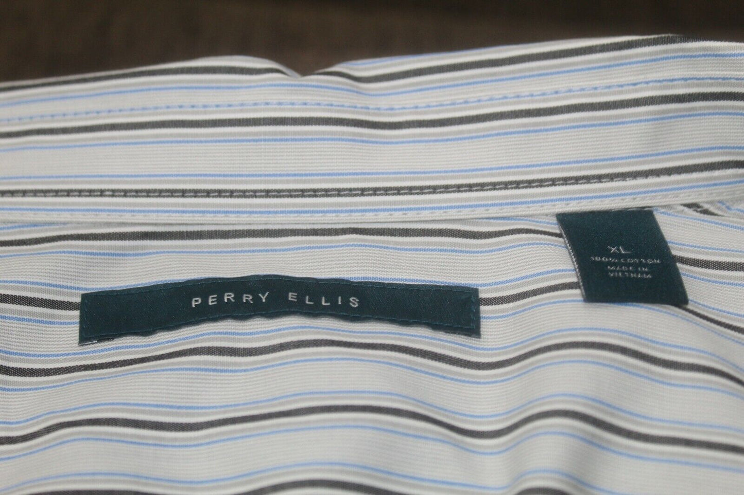 *NWT* Perry Ellis Cotton Men’s Blue Striped Button Down Long Sleeve Shirt Sz  XL