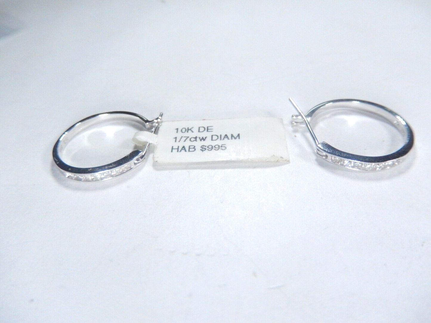 Sale 10K White Gold  17.5 mm  Round Diamond Hoop Earrings 1/7 Cttw