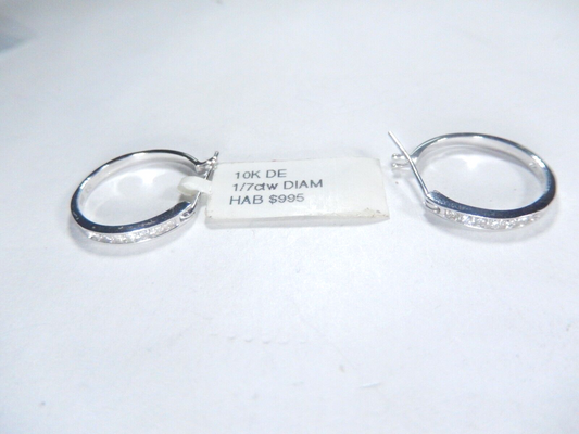 Sale 10K White Gold  17.5 mm  Round Diamond Hoop Earrings 1/7 Cttw