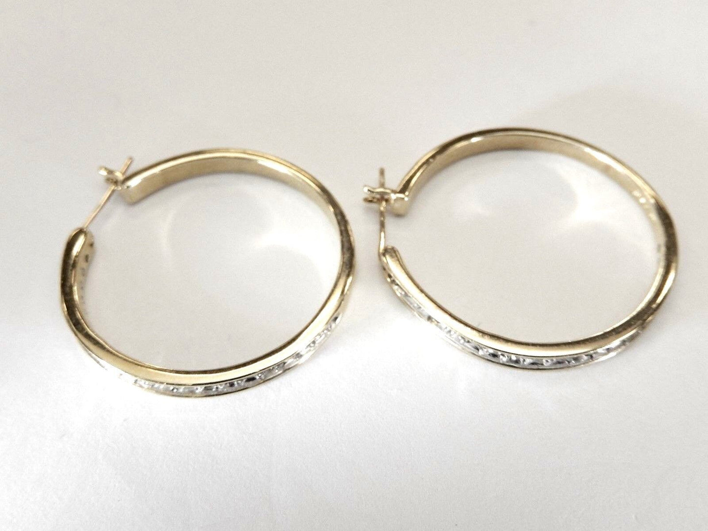 LARGE 14k Yellow Gold 2.5 CT Natural Diamond Hoop Earrings  32.5mm  8.39gms
