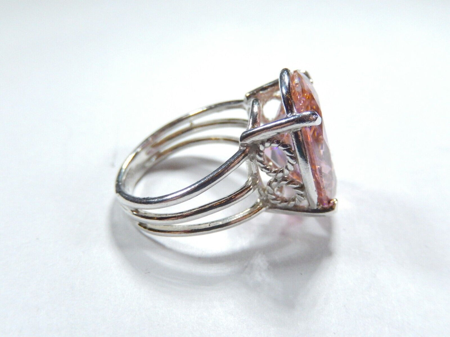 *HUGE*  .925 Sterling Silver 13.0 CT Statement Ring Pink CZ Cocktail Ring sz 7