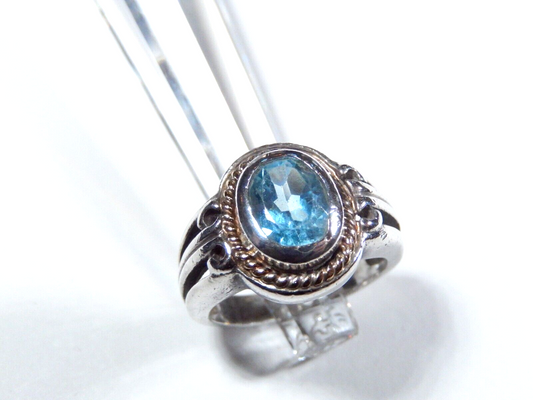 GORGEOUS 14K YELLOW GOLD & STERLING SILVER 2.00 CT BLUE TOPAZ  RING SZ 7.5