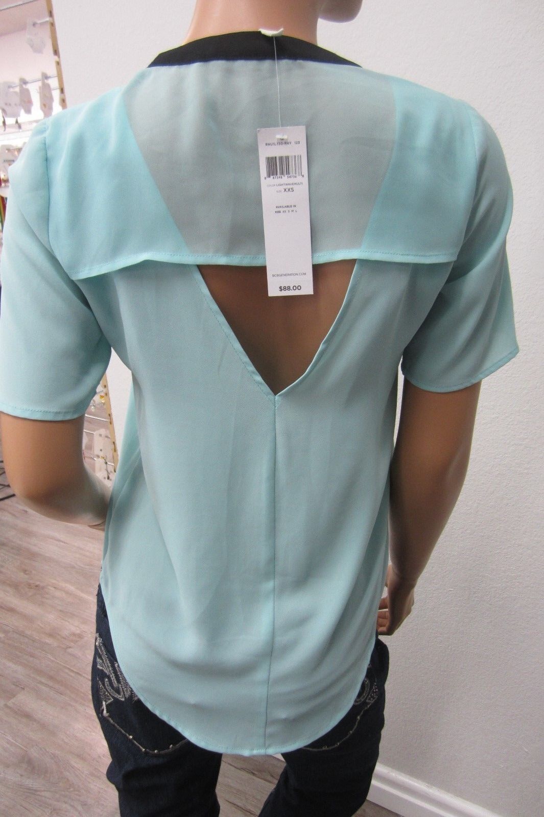 NWT BCBGeneration Women's Semi-Sheer Tunic Top - Open  Back CUTE Size XXS