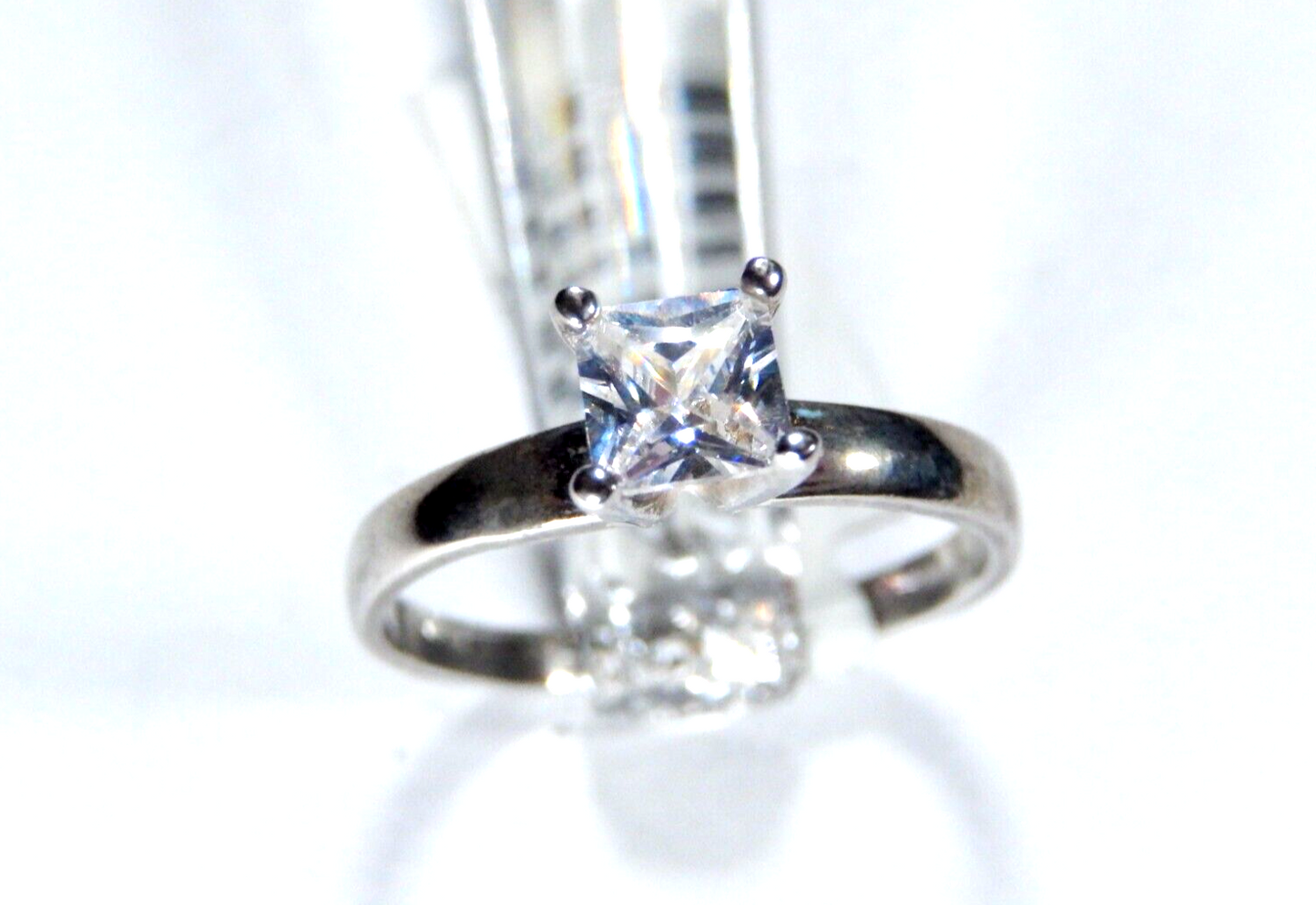 *VINTAGE*  Sterling Silver .50 CT Princess Cut White CZ Solitaire Ring Size 7.75
