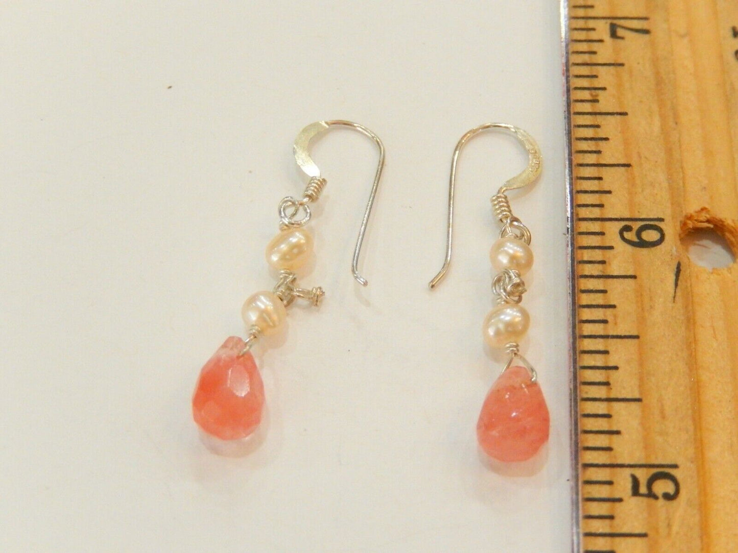 Sterling Silver Pink Gemstone Cultured Pearl Cluster Dangle Earrings