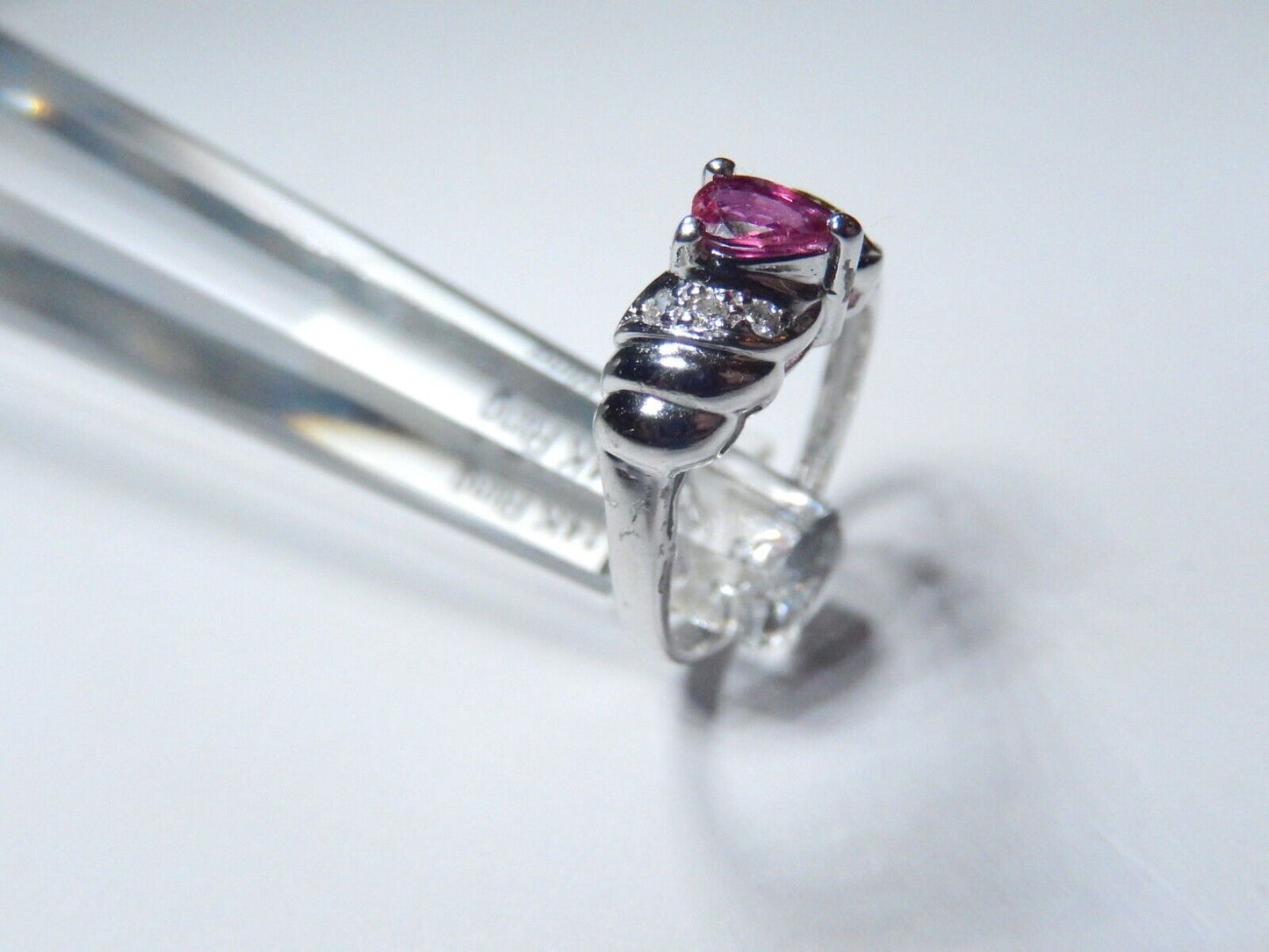 *NWT* 14k White Gold Lab Created Pear Shape Ruby And Diamond Ring Size 3.75