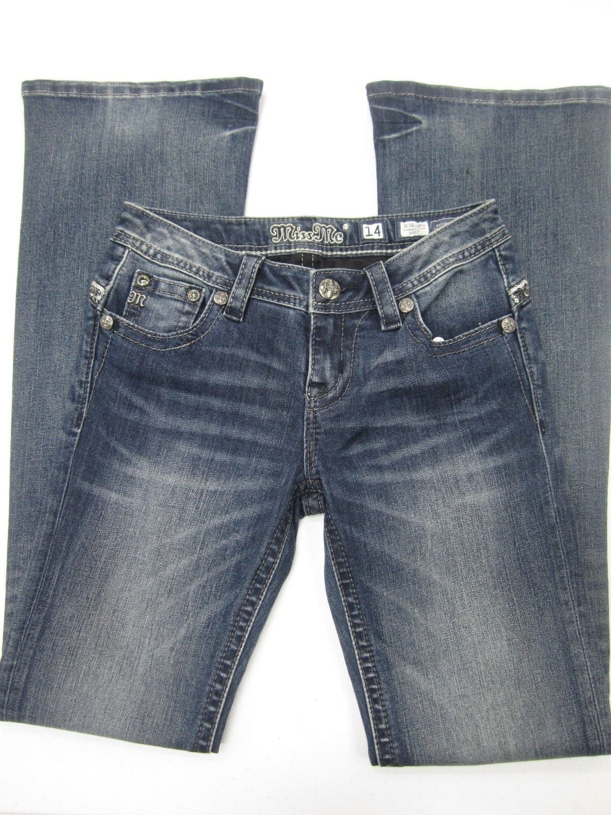 NWOT Miss Me Juniors  Girls Jeans JK761GB3 Boot Med Blue CUTE Bling 14 x 30