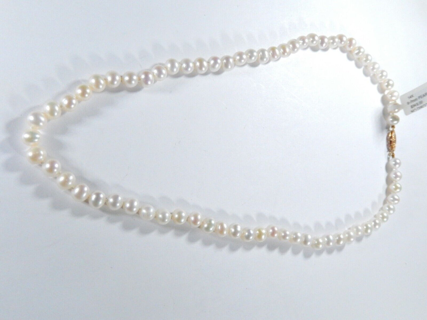 14k Yellow Gold Filigree Clasp 6.75mm Cultured Potato Pearl Knotted Necklace 18"