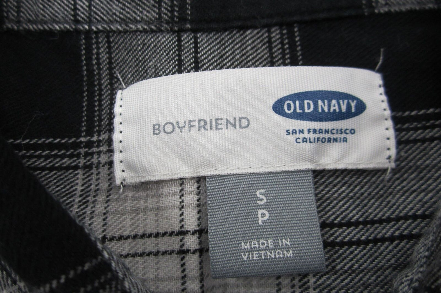 Old Navy Women’s Black/White Boyfriend Flannel Button Down Shirt Top Size S/P