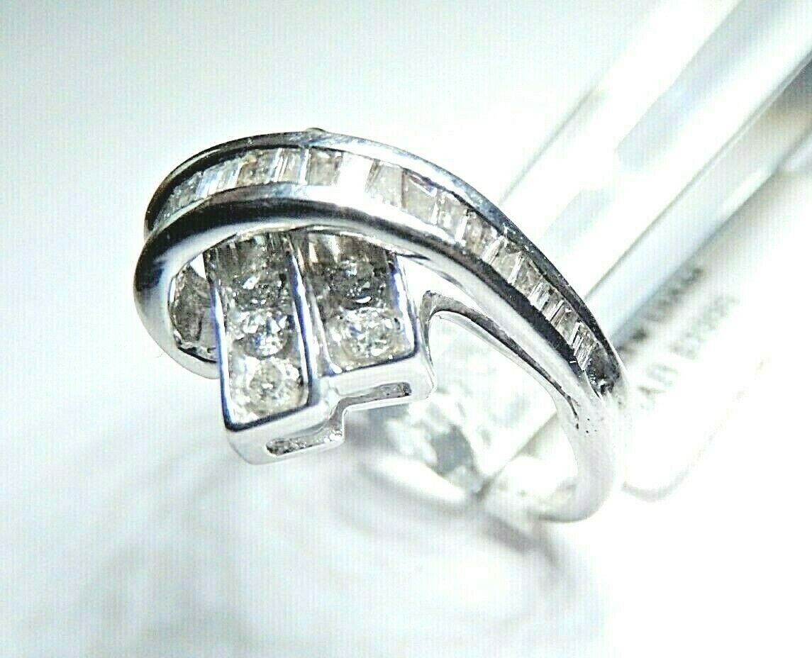 *NWT* 10k White Gold .50CT VS Baguette & Round Diamond By-Pass Ring Sz 5.25