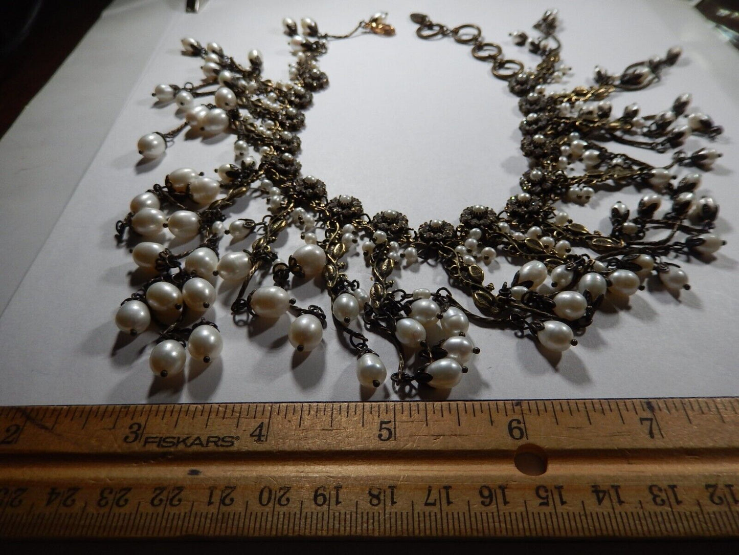 *VINTAGE*  Kenny Ma San Francisco 13" Necklace Flowers White Pearls Rhinestones