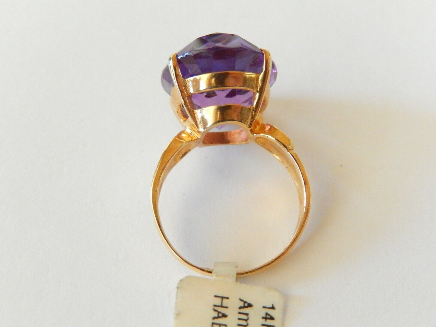 *VINTAGE* 14K Yellow Gold 11.00 CT Oval Natural Amethyst  Ring Size 5.5