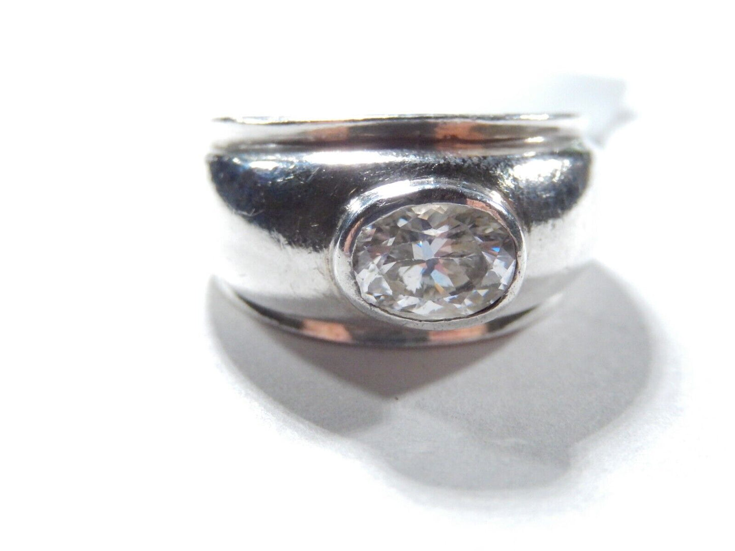 *VINTAGE*  Sterling Silver  3/4 CT Solitaire CZ Womens Dome Band/Ring: Size 7