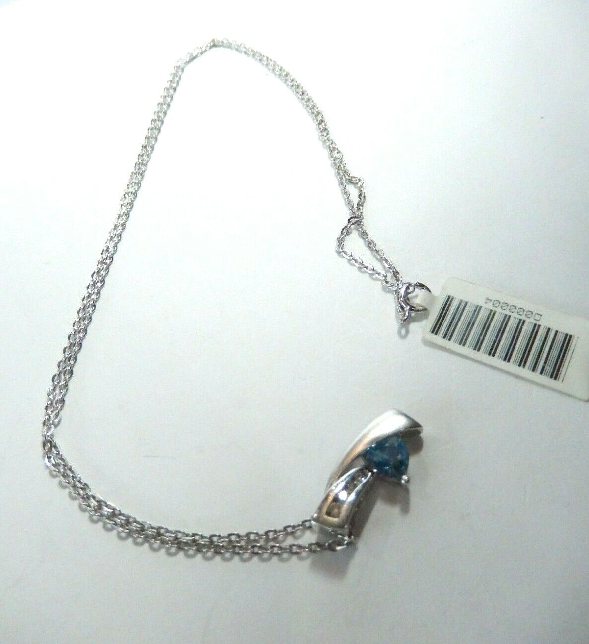 *NWT* 10K White Gold Triangle Blue Topaz and Diamond Slide Pendant w/18" Chain