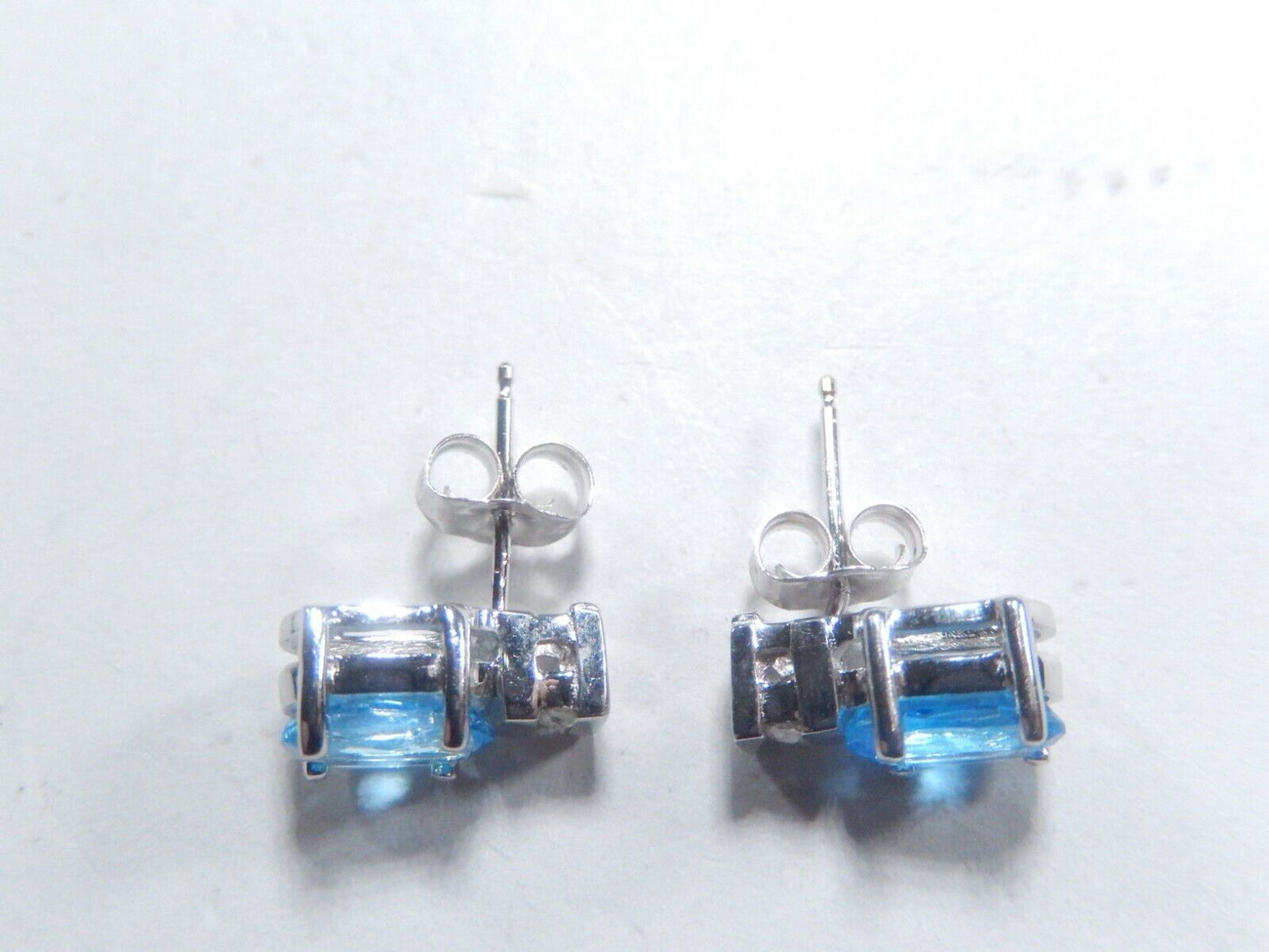 14K White Gold 1.50 CT Natural London Blue Topaz and Diamond Stud Earrings