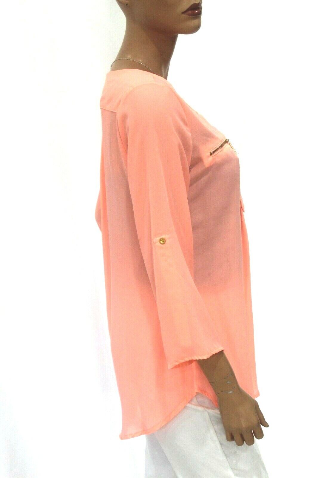 *MINT* Rue21 Women's Sz Med Long Sleeve CoralPullover Sheer Blouse High Low Top