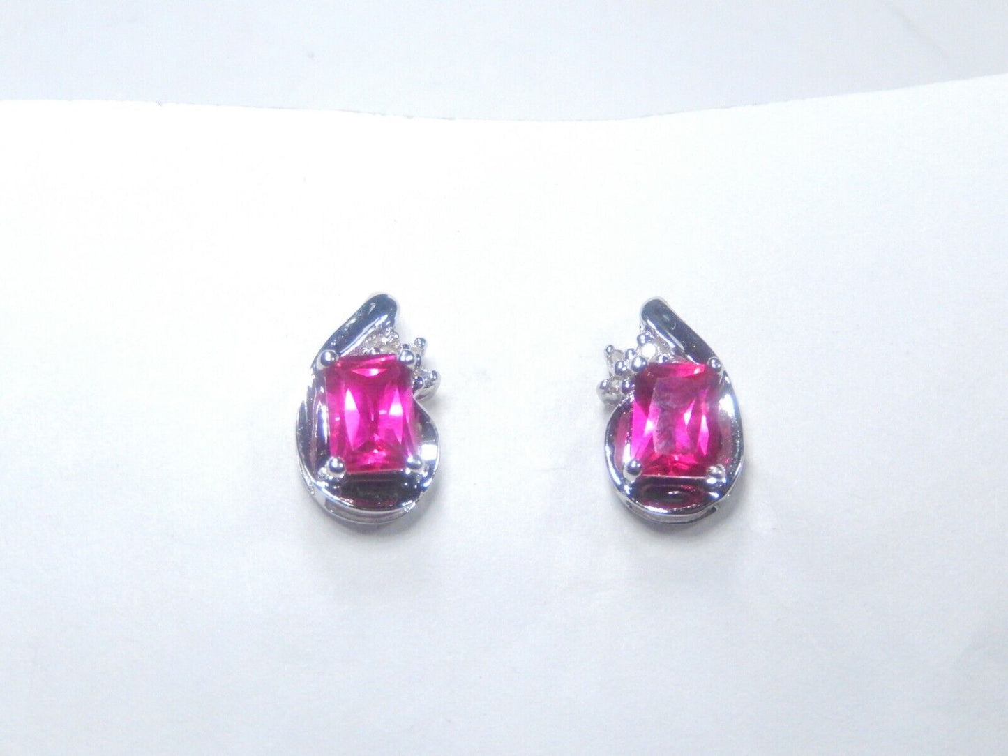 10k White Gold Lab-Created Ruby and Diamond Earrings