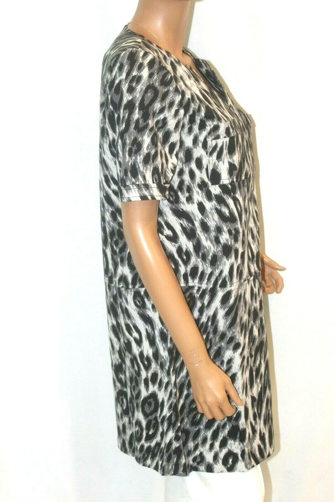 *NWT* $139. Anne Klein Dress Grey / Black Short Sleeve Degas Leopard Sheath Sz 8