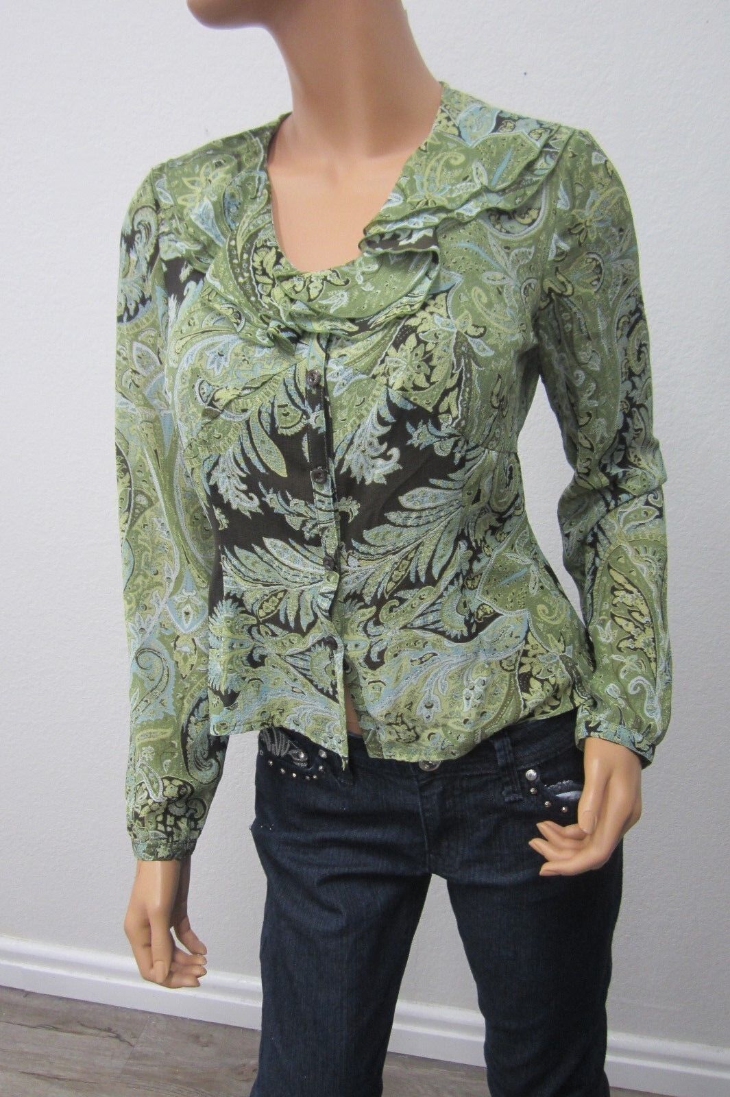 VERY NICE  Emma James Womens Green Floral  Top Size 6 Petite Blouse