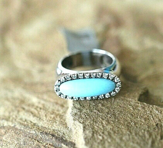 *VINTAGE* Sterling Silver And Turquoise With CZ Ring Marked 925 Size 6.25