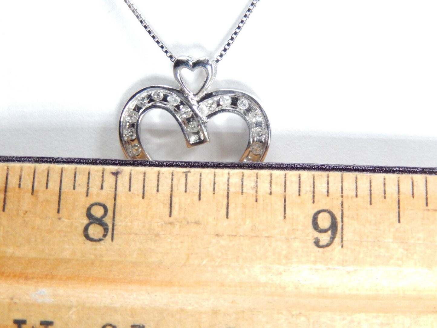 NEW 10K White Gold .33CT 23 Natural Diamond Open Heart Pendant w/18"chain