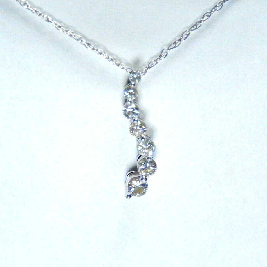 14K White Gold .25CT  Diamond Journey Pendant w/ 18" Chain