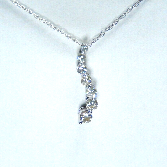 14K White Gold .25CT  Diamond Journey Pendant w/ 18" Chain