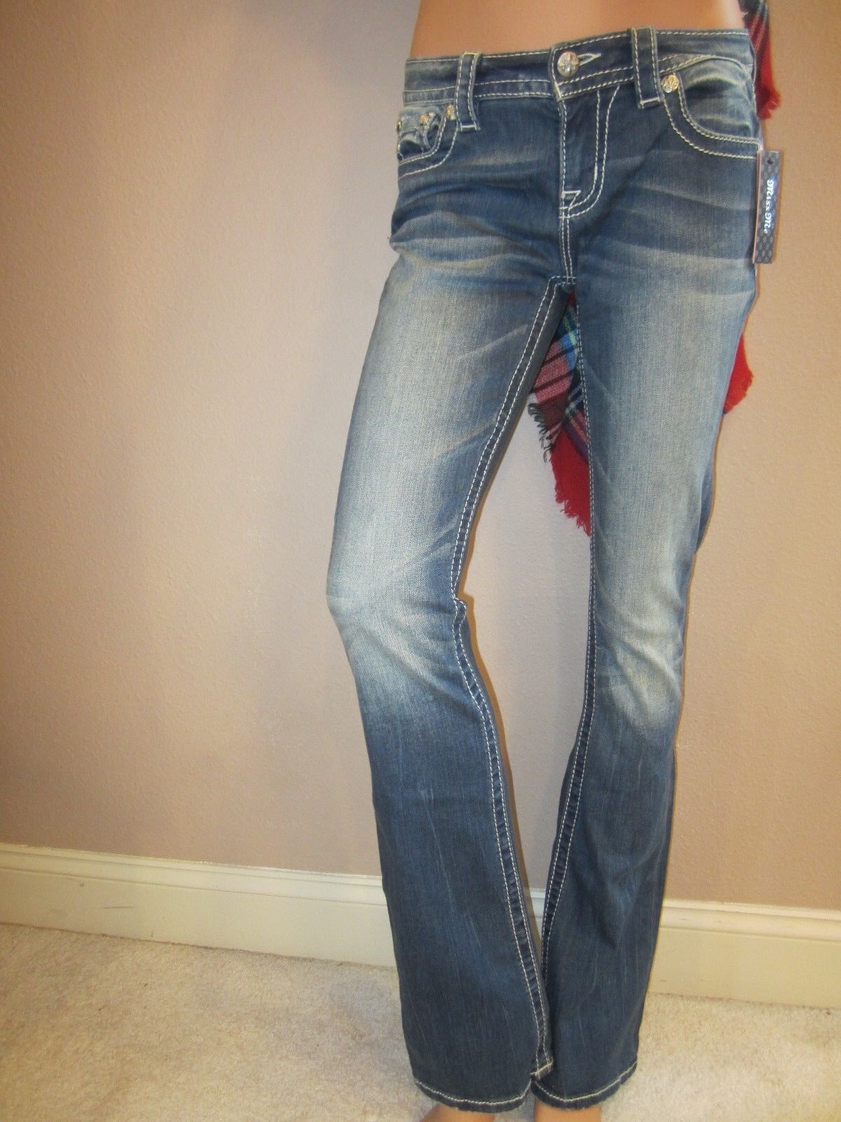 NWT- MISS ME  Embellished Signature Boot Cut Stretch Jeans 26 x 34 NWT