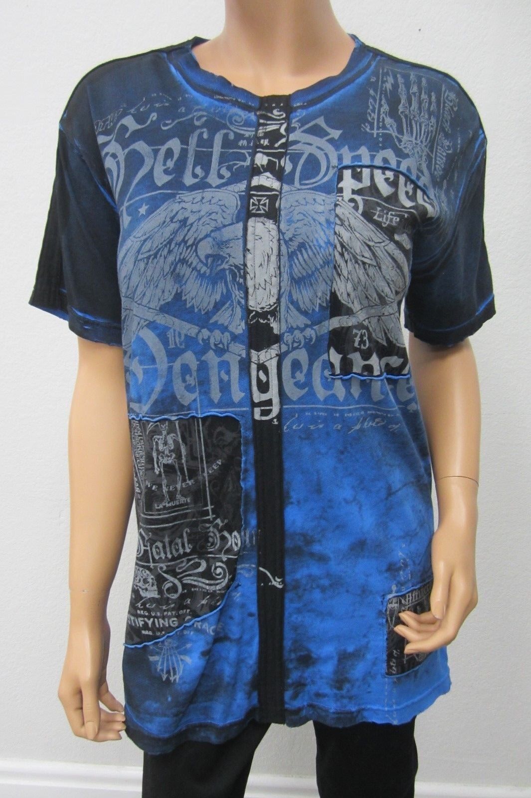 NWOT - AFFLICTION Liv Fast  Top T-Shirt Shirt Tee ~Black/Blue Size Medium