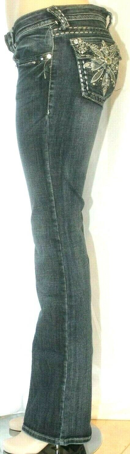 Grace In LA Suuper Embellished Jeans Mid Rise Flap Easy Bootcut Sz 7 (27 x 33.5)