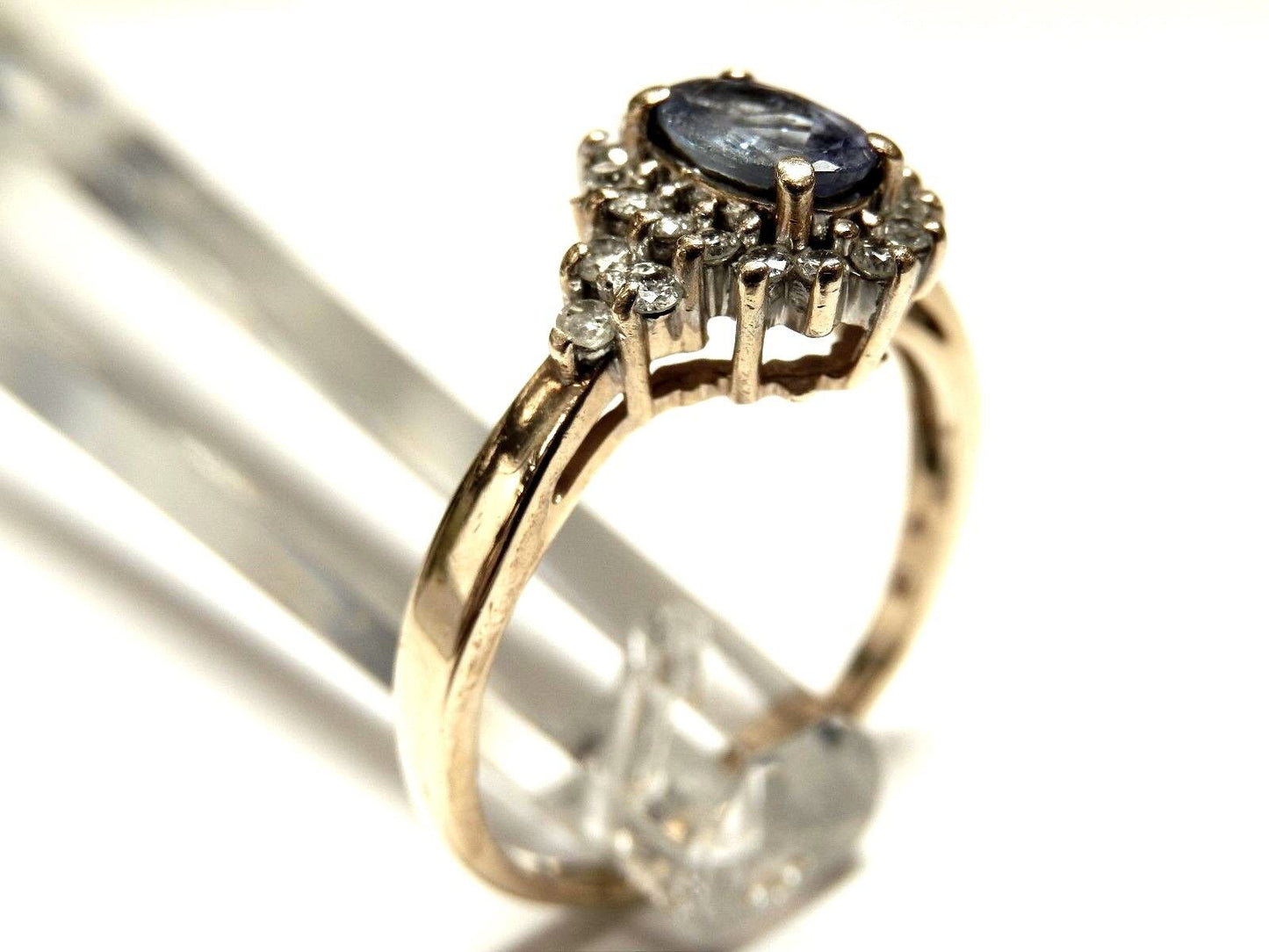 14k SOLID YELLOW GOLD TANZANITE DIAMOND ENGAGEMENT RING  Size 7