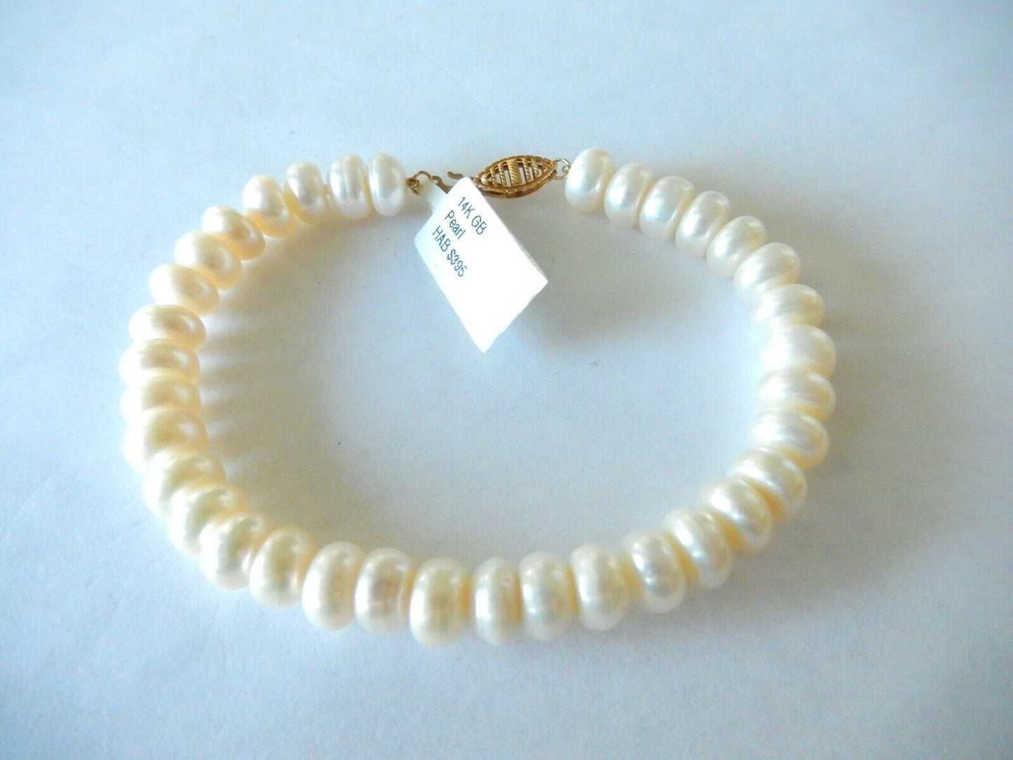 *NEW* 14K Yellow Gold Clasp 8.5mm Fresh Water Button Pearl Bracelet 7.5" Long