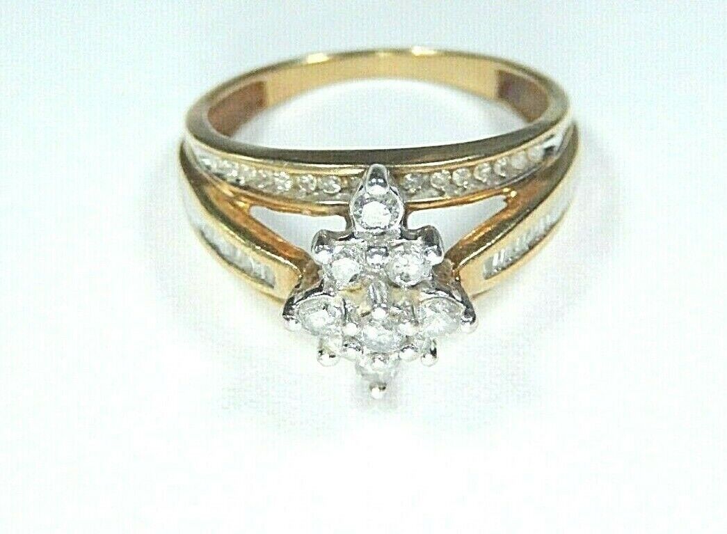 Stamped 10K  Round & Baguette Shape Stones Testing As Diamonds Ladies Ring