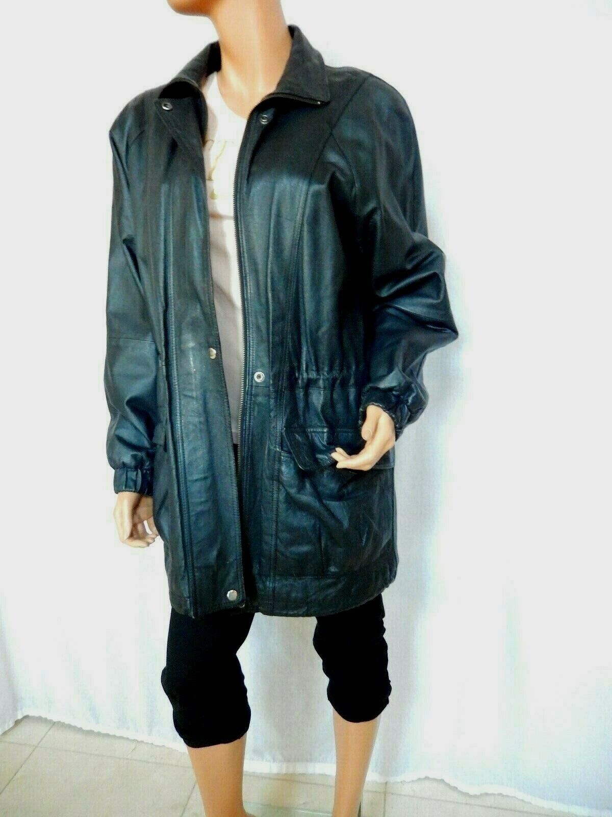 LIZ BAKER ESSENTIALS  BLACK LEATHER COAT UNISEX SIZE S EXCELLENT CONDITION!