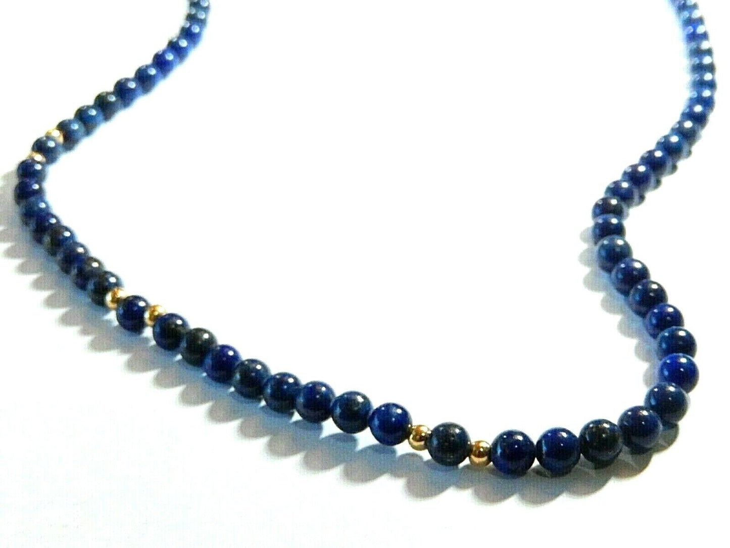 *VINTAGE*  14k Yellow Gold 4mm Bead and 6mm Lapis Bead Necklace 24" long