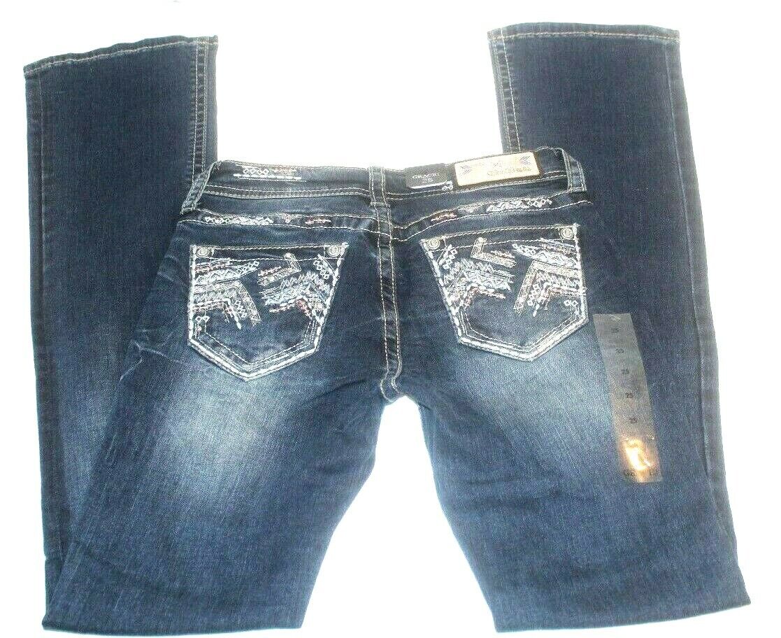 *NWT* Grace in LA Womens Denim Dark Blue Boot Cut "LOTS OF BLING" Jeans