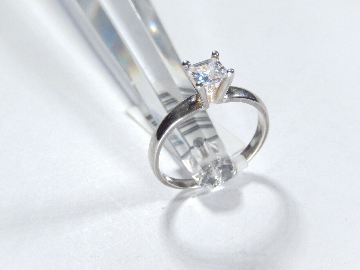 *VINTAGE*  Sterling Silver .50 CT Princess Cut White CZ Solitaire Ring Size 7.75